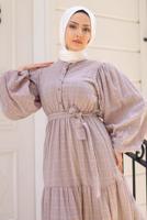 Hijab clothing POWDER BELTED DRESS WITH BALLOON SLEEVES T 08002