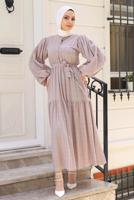 Hijab clothing POWDER BELTED DRESS WITH BALLOON SLEEVES T 08002