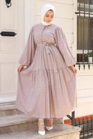 Hijab clothing POWDER BELTED DRESS WITH BALLOON SLEEVES T 08002