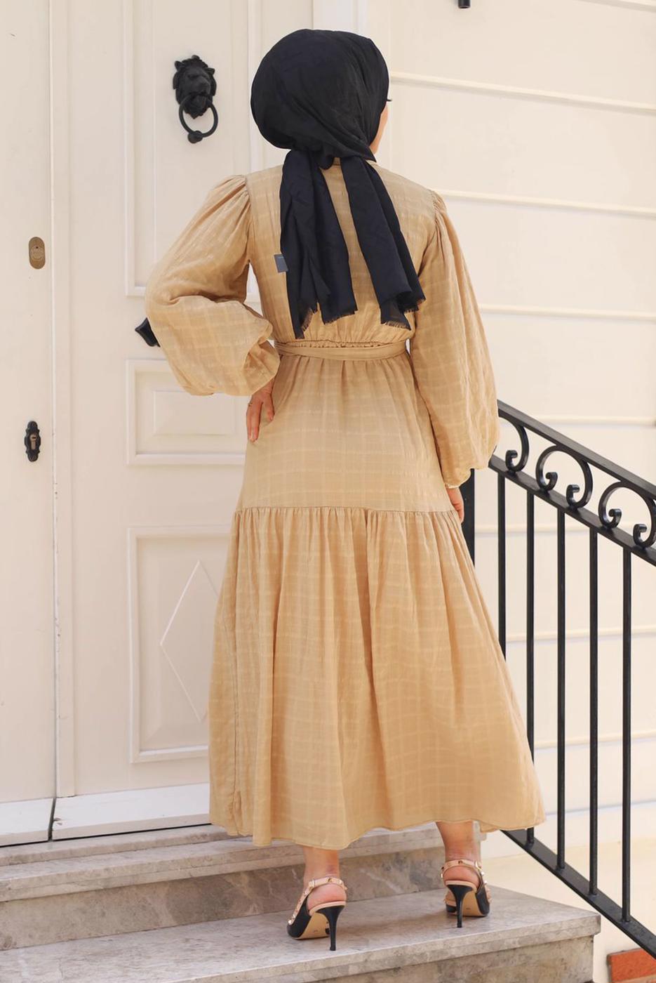 Vêtements hijab ORANGE ROBE CEINTURÉE MANCHES BALLONS T 08002