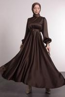 Vêtements hijab BRUN ROBE DE SOIRÉE EN SATIN CEINTURE T 1395