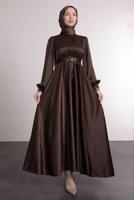 Vêtements hijab BRUN ROBE DE SOIRÉE EN SATIN CEINTURE T 1395