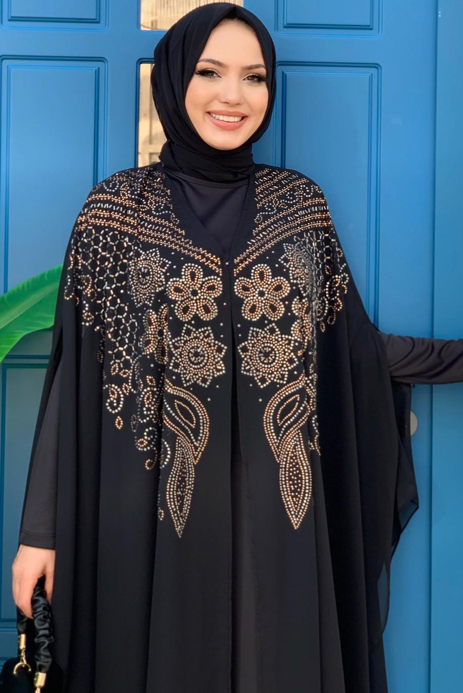 Vêtements hijab NOIR COSTUME DE SOIRÉE AVEC CAPE T 1563-1