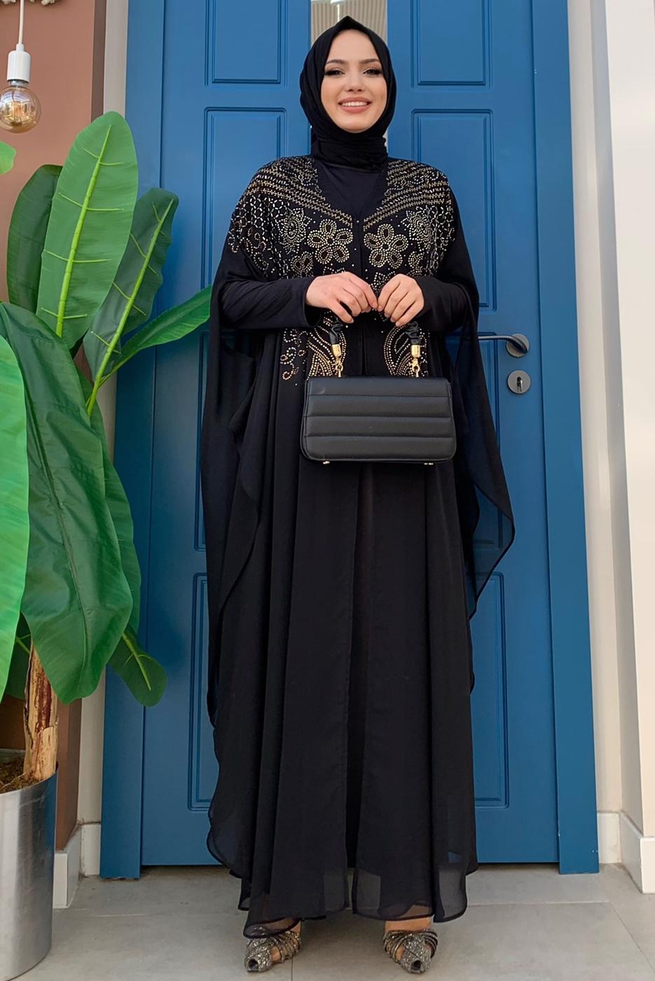 Vêtements hijab NOIR COSTUME DE SOIRÉE AVEC CAPE T 1563-1