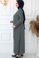 Tesettür giyim GRİ TAŞ İŞLEMELİ ABİYE ELBİSE T 1621