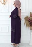 Tesettür giyim MÜRDÜM TAŞ İŞLEMELİ ABİYE ELBİSE T 1621