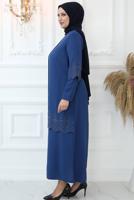 Tesettür giyim LACİVERT TAŞ İŞLEMELİ ABİYE ELBİSE T 1621
