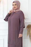 Tesettür giyim PEMBE TAŞ İŞLEMELİ ABİYE ELBİSE T 1621