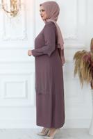 Tesettür giyim PEMBE TAŞ İŞLEMELİ ABİYE ELBİSE T 1621