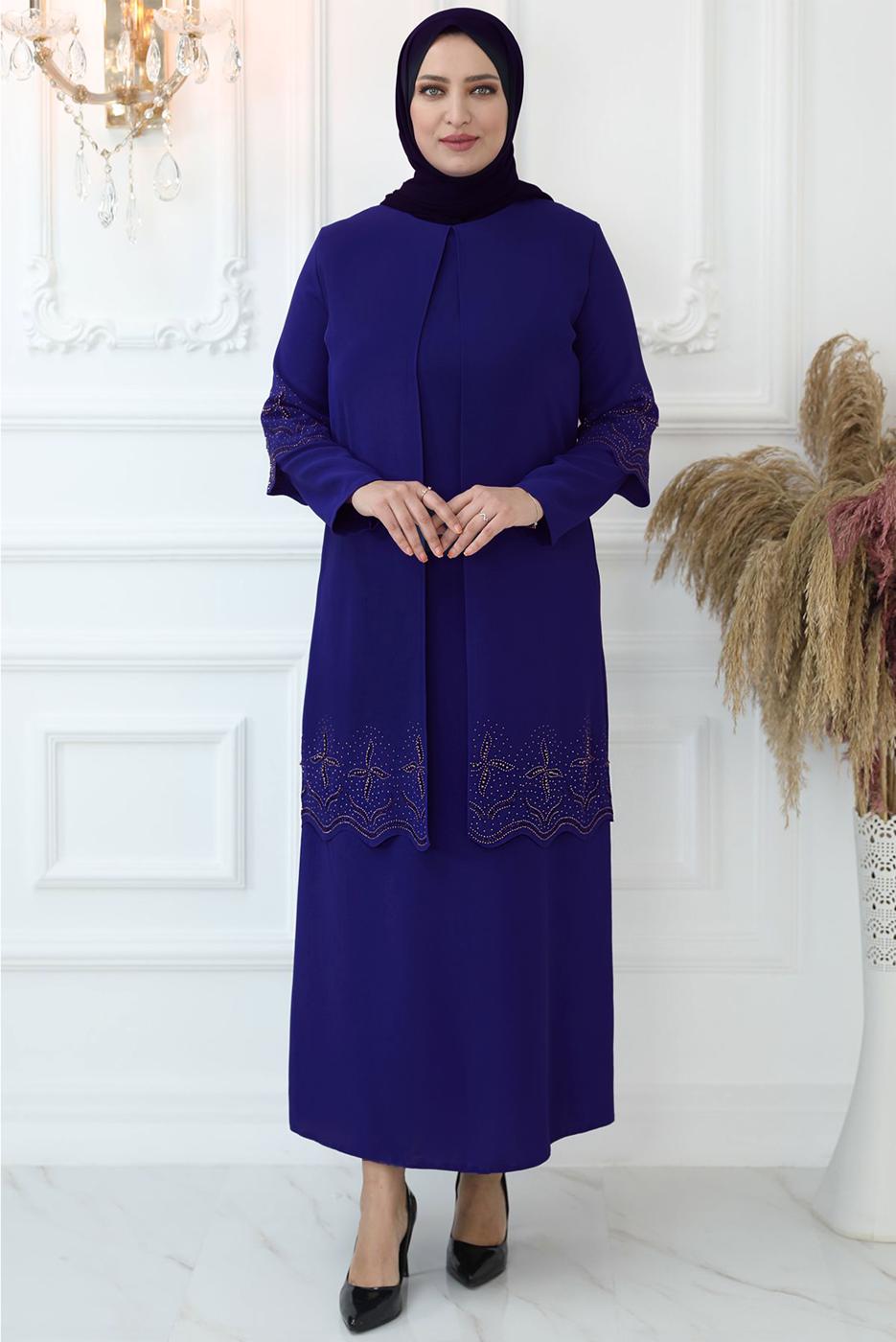 Hijab clothing PURPLE EVENING DRESS WITH GEM EMBROIDERED T 1621