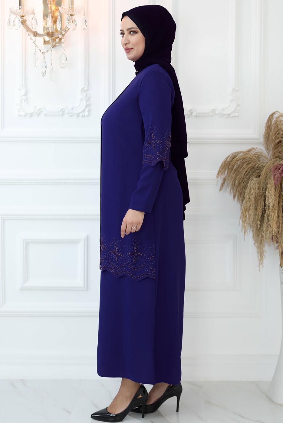 Hijab clothing PURPLE EVENING DRESS WITH GEM EMBROIDERED T 1621