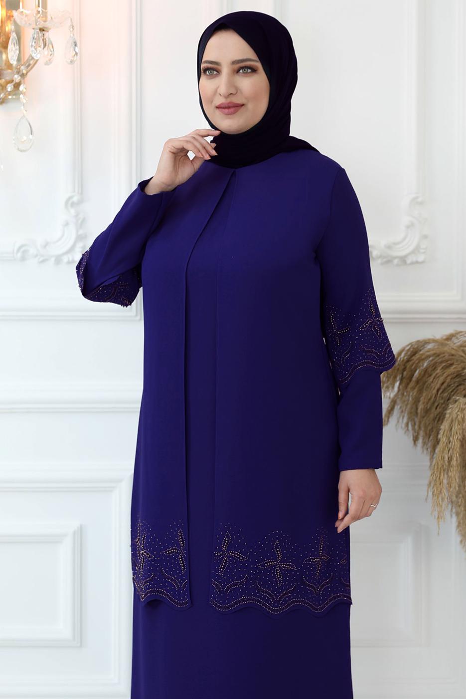 Hijab clothing PURPLE EVENING DRESS WITH GEM EMBROIDERED T 1621