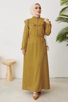 Vêtements hijab JAUNE ROBE À POIS À VOLANTS AVEC CEINTURE T 2254