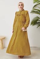 Vêtements hijab JAUNE ROBE À POIS À VOLANTS AVEC CEINTURE T 2254