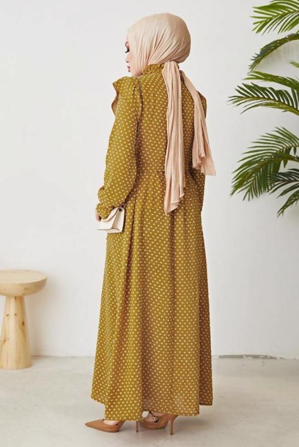Vêtements hijab  FRILLED POLKA-DOTTED DRESS WITH BELT T 2254 - TRENDTESETTÜR