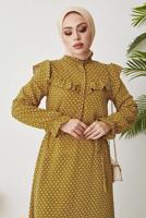 Vêtements hijab JAUNE ROBE À POIS À VOLANTS AVEC CEINTURE T 2254