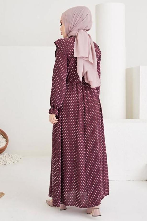 Vêtements hijab  FRILLED POLKA-DOTTED DRESS WITH BELT T 2254 - TRENDTESETTÜR