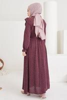 Hijab clothing CLARET RED FRILLED POLKA-DOTTED DRESS WITH BELT T 2254