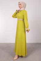 Vêtements hijab VERT ROBE COL NOUÉ AVEC T ETHNIQUE BRODÉ 2582