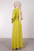 Vêtements hijab VERT ROBE COL NOUÉ AVEC T ETHNIQUE BRODÉ 2582