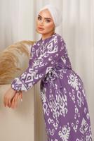 Tesettür giyim MOR ETNİK DESENLİ KUŞAKLI ELBİSE T 2803