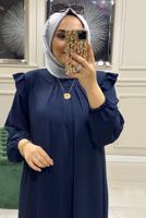 Tesettür giyim LACİVERT FIRFIR DETAYLI MANŞETLERİ LASTİKLİ ELBİSE T 30028