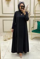 Tesettür giyim SİYAH TAŞ İŞLEMELİ BAĞLAMA DETAYLI ELBİSE T 30223 
