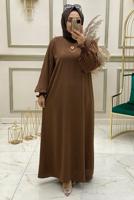 Tesettür giyim TABA KOLU PİLİSELİ KUŞAKLI ELBİSE T 30328