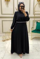 Tesettür giyim SİYAH TAŞ AKSESUAR DETAYLI ELBİSE T 30800