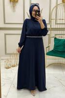 Tesettür giyim LACİVERT TAŞ AKSESUAR DETAYLI ELBİSE T 30800