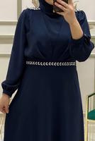 Tesettür giyim LACİVERT TAŞ AKSESUAR DETAYLI ELBİSE T 30800