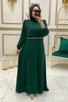Tesettür giyim YEŞİL TAŞ AKSESUAR DETAYLI ELBİSE T 30800