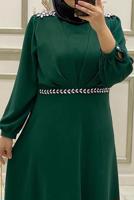 Tesettür giyim YEŞİL TAŞ AKSESUAR DETAYLI ELBİSE T 30800
