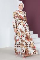 Vêtements hijab BRUN ROBE À MOTIFS AVEC POIGNETS ÉLASTIQUES T 3618