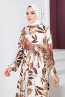 Vêtements hijab BRUN ROBE À MOTIFS AVEC POIGNETS ÉLASTIQUES T 3618