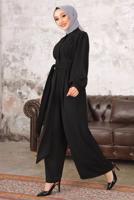 Tesettür giyim SİYAH KUŞAKLI GENİŞ PAÇA TULUM T 40201