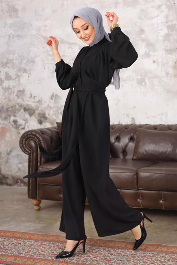 Vêtements hijab NOIR SALOPETTE LARGE AVEC CEINTURE T 40201 - TRENDTESETTÜR