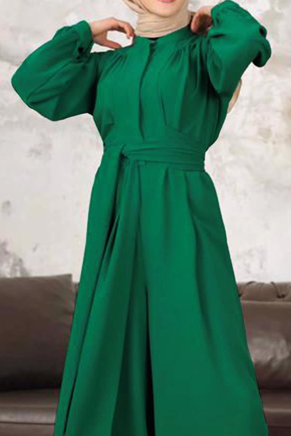 Hijab clothing GREEN BELTED WIDE LEG OVERALLS T 40201