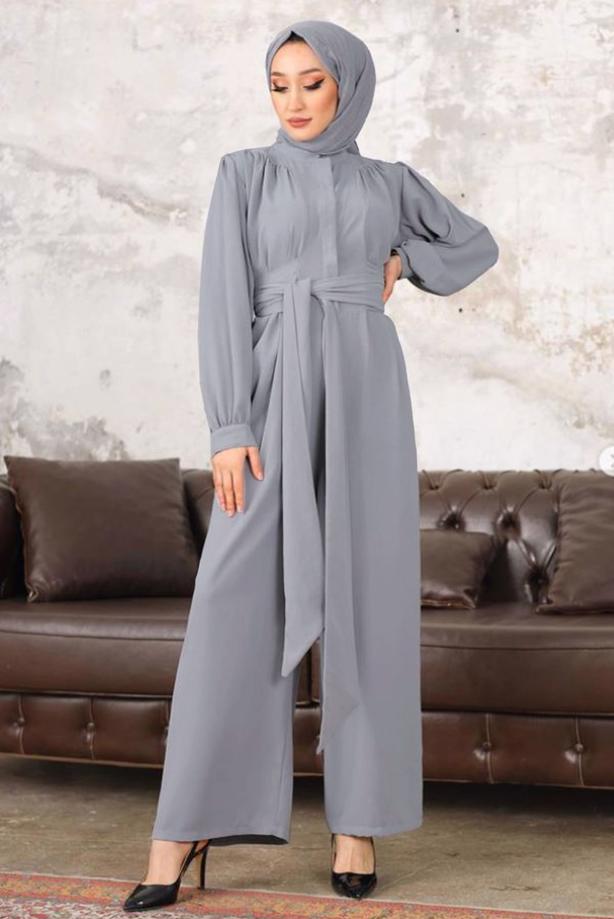 Vêtements hijab GRIS SALOPETTE LARGE AVEC CEINTURE T 40201 - TRENDTESETTÜR