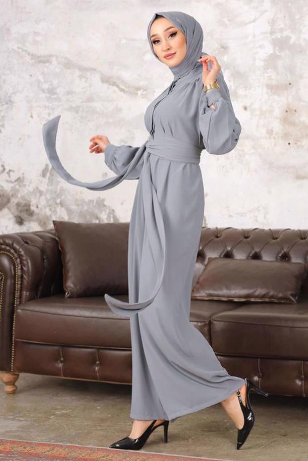 Vêtements hijab GRIS SALOPETTE LARGE AVEC CEINTURE T 40201 - TRENDTESETTÜR
