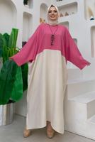 Tesettür giyim FUŞYA İKİ RENKLİ YARASA KOL SALAŞ ELBİSE T 4083
