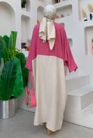 Tesettür giyim FUŞYA İKİ RENKLİ YARASA KOL SALAŞ ELBİSE T 4083