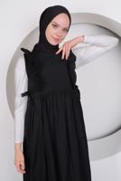 Tesettür giyim SİYAH FIRFIRLI BAĞLAMA DETAYLI JİLE ELBİSE T 4130