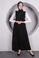 Tesettür giyim SİYAH FIRFIRLI BAĞLAMA DETAYLI JİLE ELBİSE T 4130