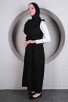 Tesettür giyim SİYAH FIRFIRLI BAĞLAMA DETAYLI JİLE ELBİSE T 4130