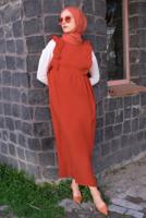 Tesettür giyim TURUNCU FIRFIRLI BAĞLAMA DETAYLI JİLE ELBİSE T 4130