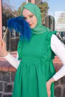 Tesettür giyim YEŞİL FIRFIRLI BAĞLAMA DETAYLI JİLE ELBİSE T 4130