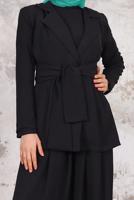 Tesettür giyim SİYAH PİLİSE DETAYLI CEKETLİ TULUMLU TAKIM T 44006