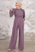 Tesettür giyim MOR PİLİSE DETAYLI CEKETLİ TULUMLU TAKIM T 44006