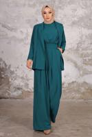 Tesettür giyim MAVİ PİLİSE DETAYLI CEKETLİ TULUMLU TAKIM T 44006